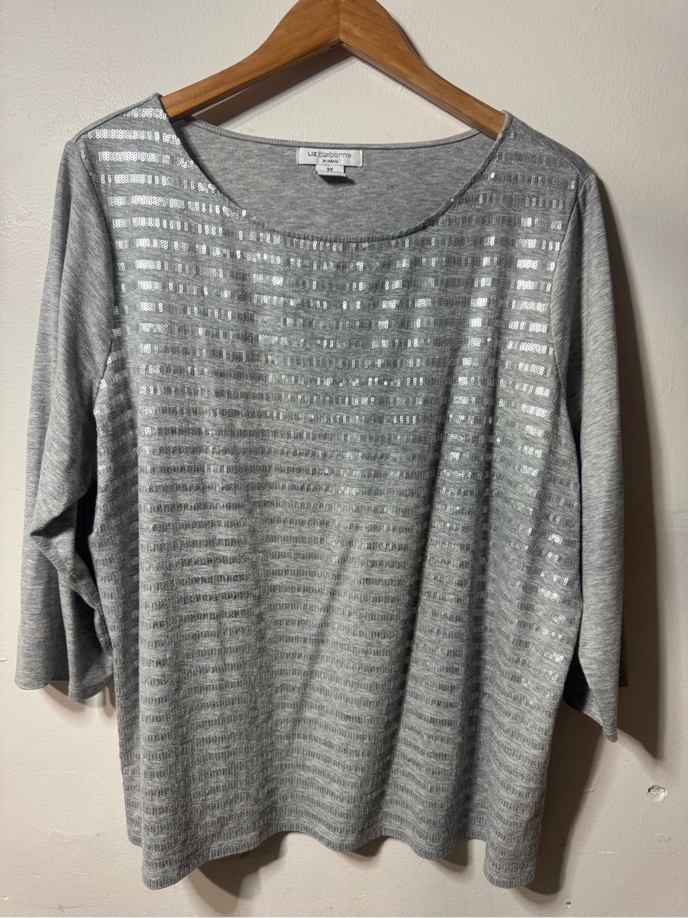Liz Claiborne Silver Sequin Stripe Knit Top size 2X